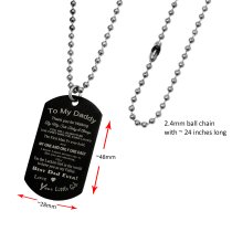 Best Dad Stainless Steel Engraved Text Personalzied Photo Dog Tag Pendant Necklace, 24 in