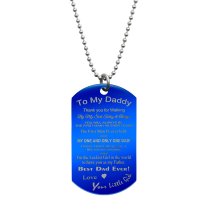 Best Dad Stainless Steel Engraved Memorial Text Dog Tag Pendant Necklace, 24 in Blue