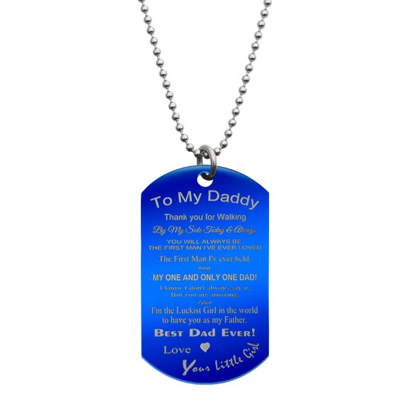 Best Dad Stainless Steel Engraved Memorial Text Dog Tag Pendant Necklace, 24 in Blue