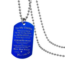 Best Dad Stainless Steel Engraved Text Personalzied Photo Dog Tag Pendant Necklace, 24 in Blue