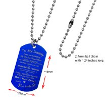 Best Dad Stainless Steel Engraved Text Personalzied Photo Dog Tag Pendant Necklace, 24 in Blue