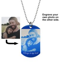 Best Dad Stainless Steel Engraved Text Personalzied Photo Dog Tag Pendant Necklace, 24 in Blue