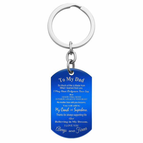 Personalized Photo Text Dog Tag Pendant Keychain Son Daughter Dad Men Coach Superhero Blessing Family Love Blue
