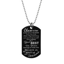 Chase Your Dream Stainless Steel Engraved Memorial Text Dog Tag Pendant Necklace, 24 in