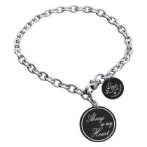 Qina C Personalized Engraved Text Stainless Steel Round Disc Tag Ajustable Chain Bracelet Anniversary Birthday Gift F/ Him Her
