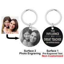 Personalized Photo Text Circle Round Dog Tag Pendant Keychain Great Teacher Son Daughter Dad Mom Blessing Family Teacher's Day School Graduation Gift Keepsake