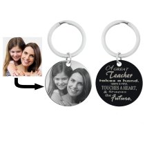 Personalized Photo + a Great Teacher Shapes the Future Circle Round Dog Tag Pendant Keychain Great Teacher Graduation Gift Keepsake