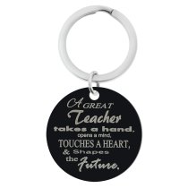 A Great Teacher Shapes Ones' Future Engraved Text Circle Round Dog Tag Pendant Keychain Son Daughter Dad Mom Blessing Family Teacher's Day Gift for Him / Her