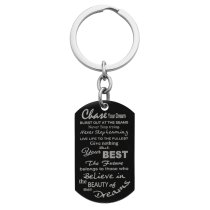 Chase Your Best Dream Engraved Text Dog Tag Pendant Keychain Keepsafe Gift