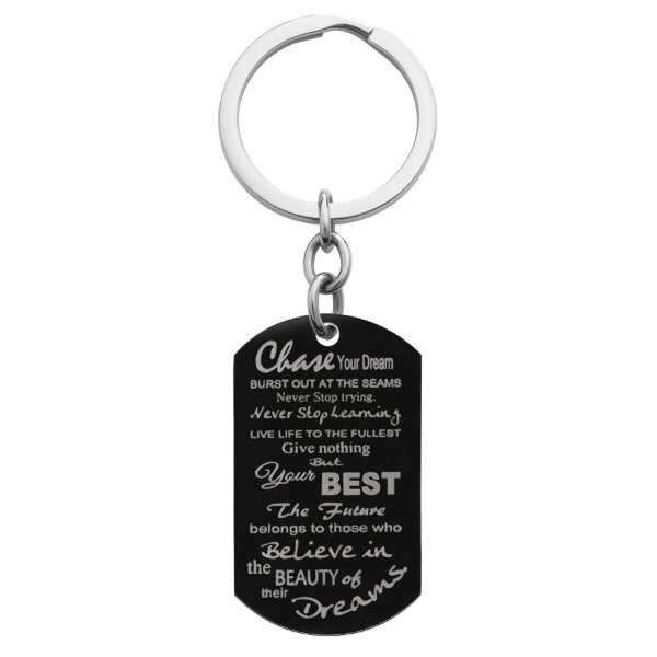 Chase Your Best Dream Engraved Text Dog Tag Pendant Keychain Keepsafe Gift