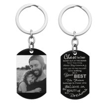 Personalized Photo + Chase Your Best Dream Dog Tag Keychain Keepsake Gift