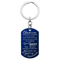 Blue Chase Your Best Dream Engraved Text Dog Tag Pendant Keychain Keepsafe Gift