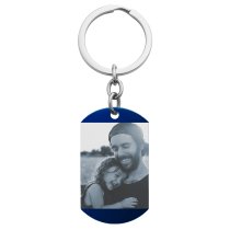 Blue Personalized Photo + Chase Your Best Dream Dog Tag Keychain Keepsake Gift