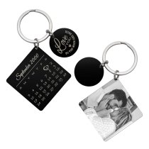 Custom Engraved Photo Personalized Calendar Date with Love U to the Moon & Back Stainless Steel Dog Tag Keychain