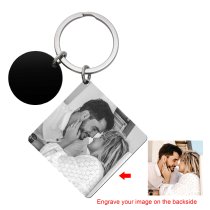 Custom Engraved Photo Personalized Calendar Date with Love U to the Moon & Back Stainless Steel Dog Tag Keychain
