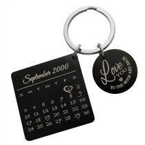 Custom Engraved Personalized Calendar Date with Love U to the Moon & Back Stainless Steel Dog Tag Keychain
