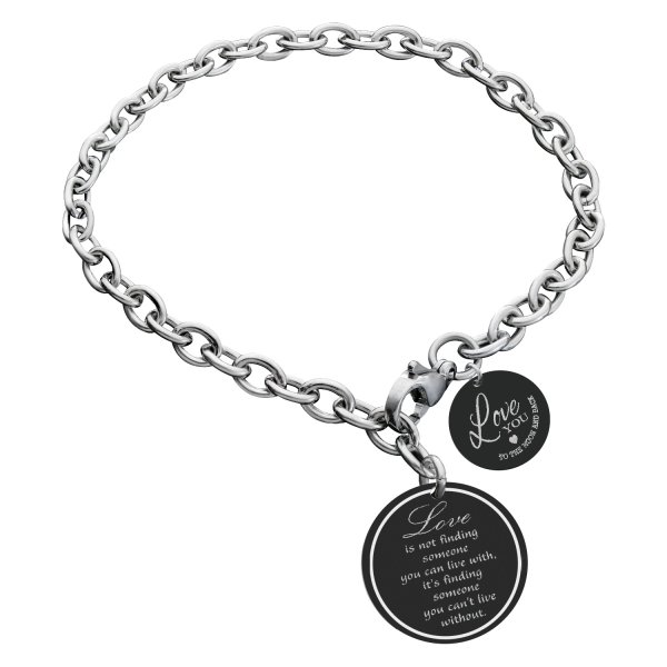 Qina C True Love Personalized Engraved Text Round Disc Tag Adjustable Chain Bracelet Anniversary Birthday Gift F/ Him Her