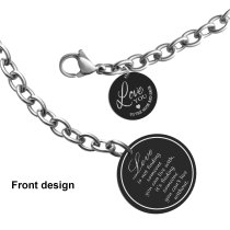 Qina C True Love Personalized Engraved Text Round Disc Tag Adjustable Chain Bracelet Anniversary Birthday Gift F/ Him Her