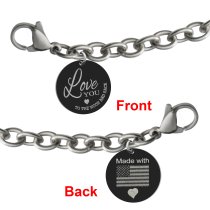 Qina C True Love Personalized Engraved Text Round Disc Tag Adjustable Chain Bracelet Anniversary Birthday Gift F/ Him Her