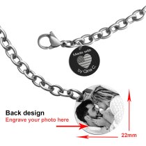 Qina C Family Tree Personalized Engraved Photo/text Stainless Steel Round Disc Tag Ajustable Chain Bracelet Anniversary Birthday Gift F/ Him Her