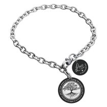 Qina C Family Tree Personalized Engraved Text Stainless Steel Round Disc Tag Ajustable Chain Bracelet Anniversary Birthday Gift F/ Him Her