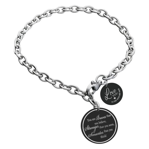 Qina C Braver Stronger Smarter Personalized Engraved Text Round Disc Tag Ajustable Chain Bracelet Anniversary Birthday Gift F/ Him Her