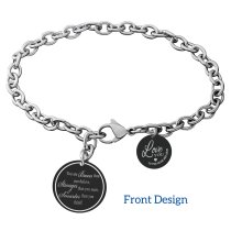 Qina C Braver Stronger Smarter Personalized Engraved Text Round Disc Tag Ajustable Chain Bracelet Anniversary Birthday Gift F/ Him Her