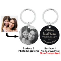 Personalized Photo + Great Social Worker Circle Round Dog Tag Pendant Keychain Great Teacher Graduation Gift Keepsake