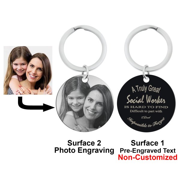 Personalized Photo + Great Social Worker Circle Round Dog Tag Pendant Keychain Great Teacher Graduation Gift Keepsake