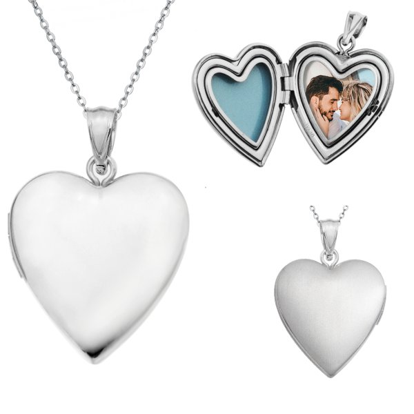 Qina C Sterling Silver Love Heart Locket Holds Picture Pendant Necklace, Personalized Photo