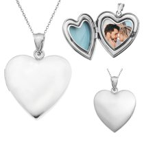 Qina C Sterling Silver 24mm Love Heart Locket Holds Picture Pendant Necklace, Personalized Photo