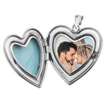 Qina C Sterling Silver 24mm Love Heart Locket Holds Picture Pendant Necklace, Personalized Photo