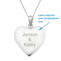 Qina C Sterling Silver 24mm Love Heart Locket Holds Picture Pendant Necklace, Custom Photo + Text