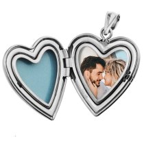 Qina C Sterling Silver Love Heart Locket Holds Picture Pendant Necklace, Custom Photo + Text