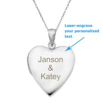 Qina C Sterling Silver Love Heart Locket Holds Picture Pendant Necklace, Custom Photo + Text