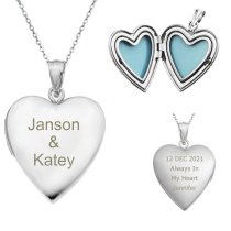 Qina C Sterling Silver Love Heart Photo Locket Holds Picture Pendant Necklace, Custom Text