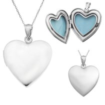 Qina C Sterling Silver 24mm Love Heart Photo Locket Holds Picture Pendant Necklace