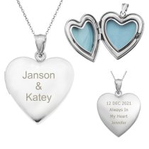 Qina C Sterling Silver Love 24mm Heart Photo Locket Holds Picture Pendant Necklace, Custom Text