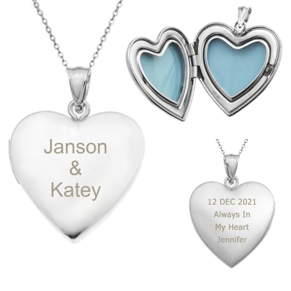 Qina C Sterling Silver Love 24mm Heart Photo Locket Holds Picture Pendant Necklace, Custom Text