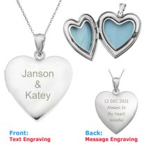Qina C Sterling Silver Love 24mm Heart Photo Locket Holds Picture Pendant Necklace, Custom Text