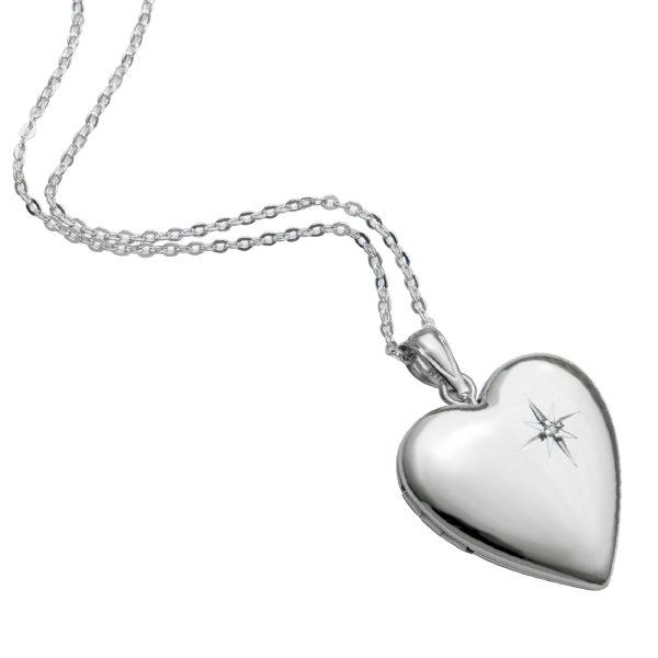 Qina C Sterling Silver Diamond 24mm Love Heart Photo Locket Holds Picture Pendant Necklace