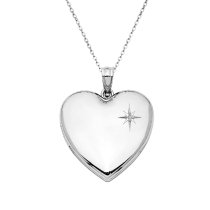 Qina C Sterling Silver Diamond 24mm Love Heart Photo Locket Holds Picture Pendant Necklace