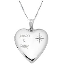 Sterling Silver Diamond 24mm Love Heart Photo Locket Holds Picture Pendant Necklace, Custom Text