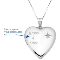Sterling Silver Diamond 24mm Love Heart Photo Locket Holds Picture Pendant Necklace, Custom Text
