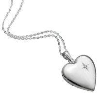 Qina C Sterling Silver Diamond 24mm Love Heart Photo Locket Holds Picture Pendant Necklace, Custom Photo + Text