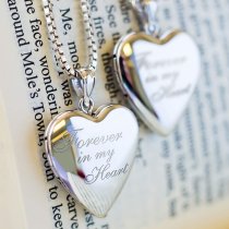 Qina C Sterling Silver Diamond 24mm Love Heart Photo Locket Holds Picture Pendant Necklace, Custom Photo + Text