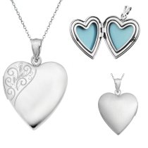 Qina C Sterling Silver 20mm Swirl Flower Love Heart Photo Locket Holds Picture Pendant Necklace