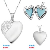 Qina C Sterling Silver 20mm Swirl Flower Love Heart Photo Locket Holds Picture Pendant Necklace