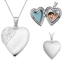 Sterling Silver 20mm Swirl Flower Love Heart Photo Locket Holds Picture Pendant Necklace, Personalized Photo