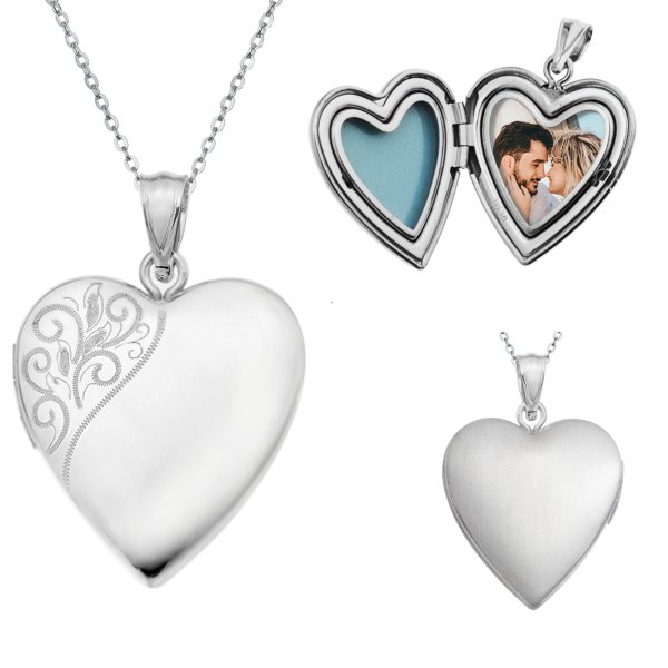 Sterling Silver 20mm Swirl Flower Love Heart Photo Locket Holds Picture Pendant Necklace, Personalized Photo